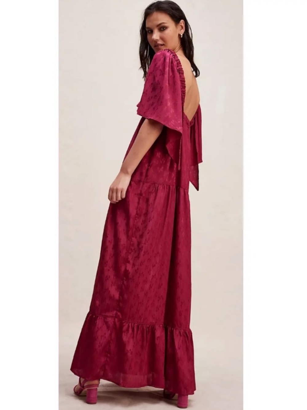 NWT Free People Cha Cha Maxi Dress Red Jacquard Boho Wedding Guest Goddess M - Picture 2 of 16